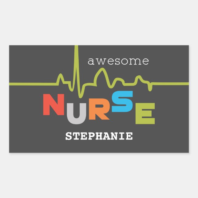 Pegatina Rectangular Personalizar, asombrosa enfermera en el día de las (Anverso)