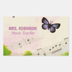 Pegatina Rectangular Personalizar, mariposas musicales gracias profesor