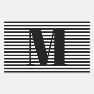 Pegatina Rectangular Personalizar monograma franjas blancas iniciales