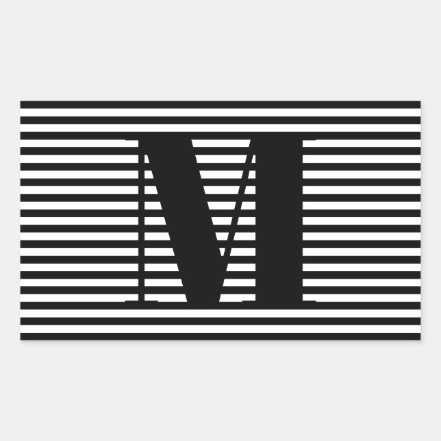 Pegatina Rectangular Personalizar monograma franjas blancas iniciales (Anverso)