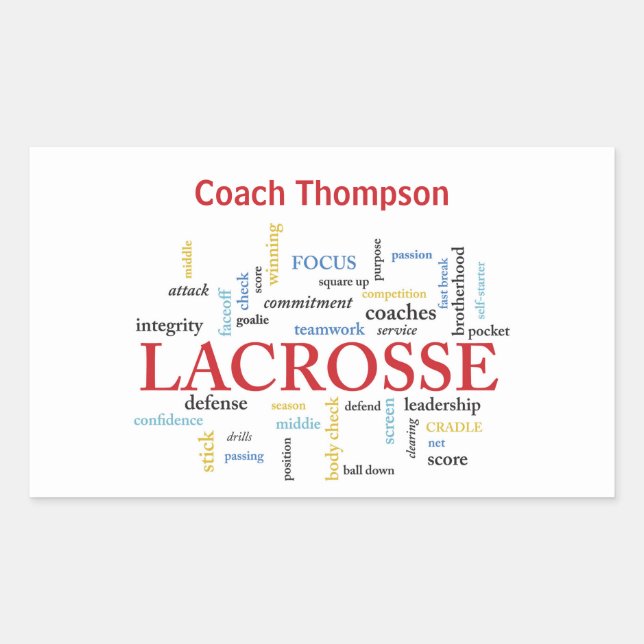 Pegatina Rectangular Personalizar Nombre Lacrosse Coach Gracias Palabra (Anverso)