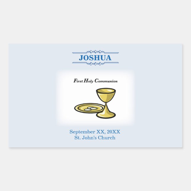 Pegatina Rectangular Personalizar, primer cuerpo de comunión y sangre (Anverso)