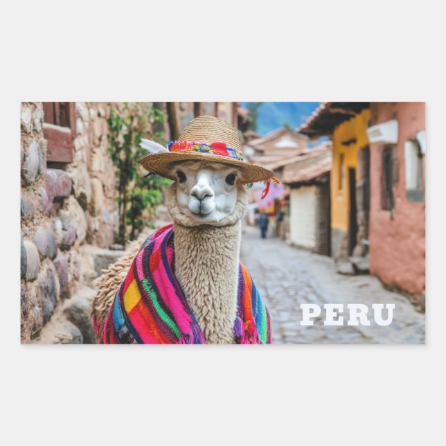 Pegatina Rectangular Peru Llama (Anverso)