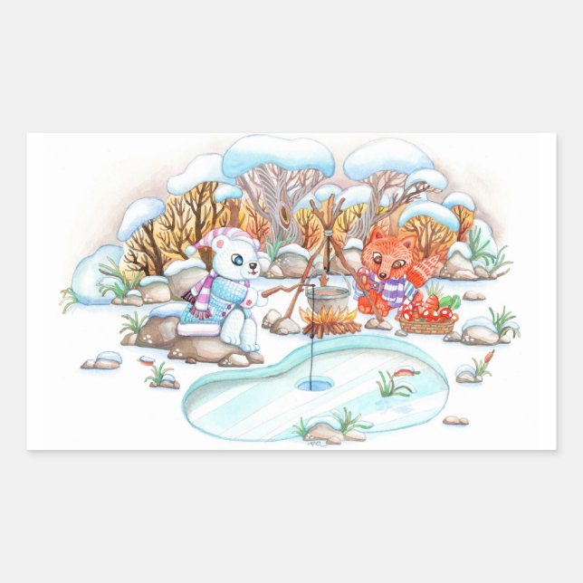 Pegatina Rectangular Pesca de hielo (Anverso)