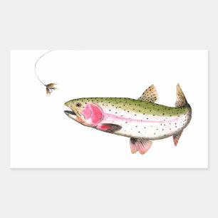 Pegatina Rectangular Pesca de trucha arco iris