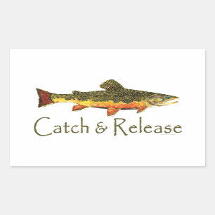 Pegatina Rectangular Pesca de truchas de captura y liberación
