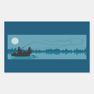 Pegatina Rectangular Pesca nocturna bajo una luna llena