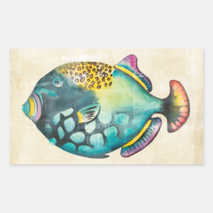 Pegatina Rectangular Pescado acuario azul y púrpura