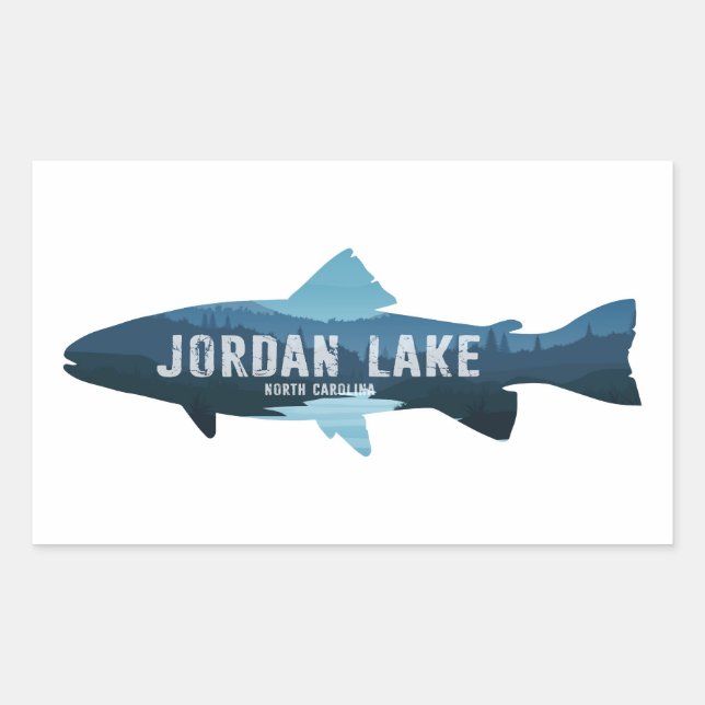 Pegatina Rectangular Pescado de Jordan Lake North Carolina (Anverso)