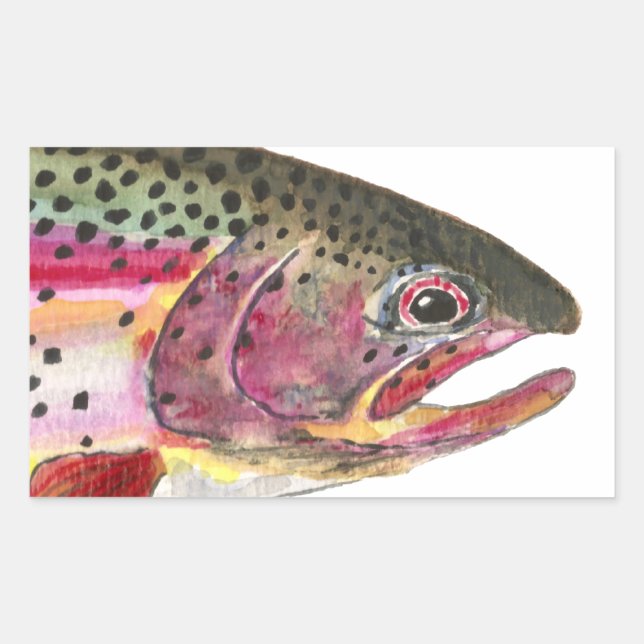 Pegatina Rectangular Pescado de trucha arco iris (Anverso)