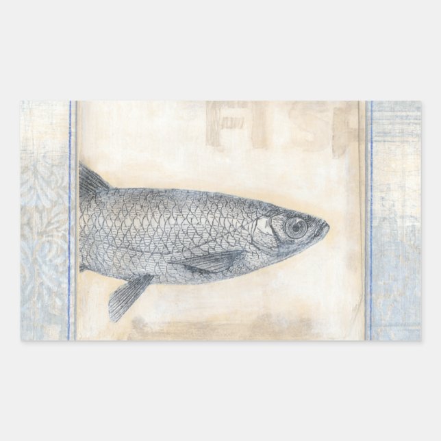 Pegatina Rectangular Pescado gris en fondo beige (Anverso)
