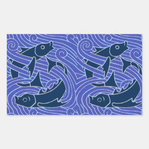 Pegatina Rectangular Pescado Negrita Natación Océano Pesca Azul