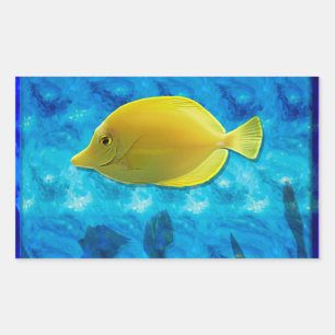 Pegatina Rectangular Pescado tropical amarillo