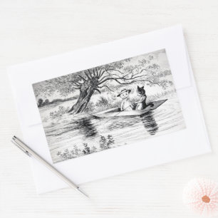 Pegatina Rectangular Pescando con el amante, Louis Wain