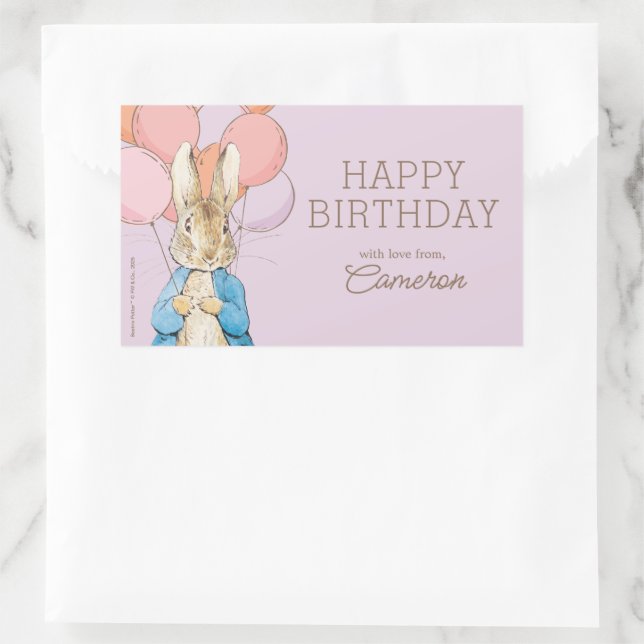 Pegatina Rectangular Peter Rabbit | Feliz cumpleaños desde (Bolso)