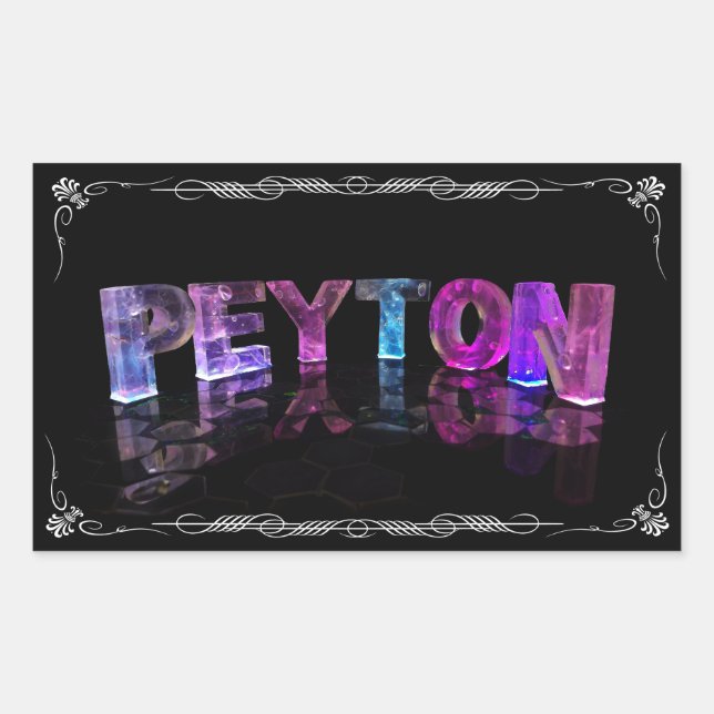 Pegatina Rectangular Peyton - El nombre Peyton en luces 3D (Fotografía) (Anverso)