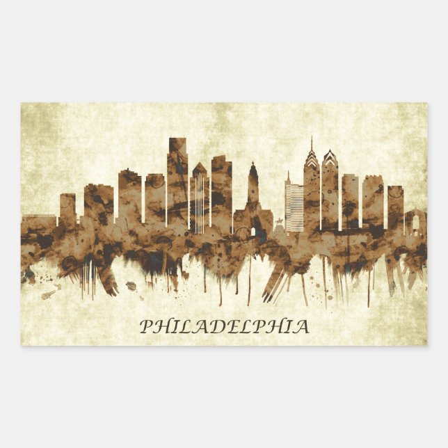 Pegatina Rectangular Philadelphia Pennsylvania Cityscape (Anverso)