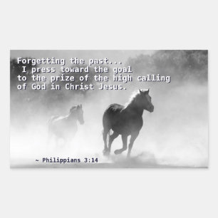 Pegatina Rectangular Philippians 3:14 presiono hacia el gol, Caballos