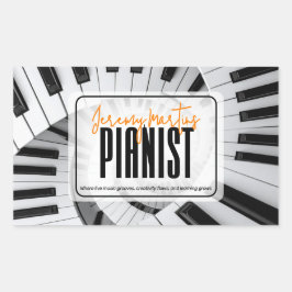 Pegatina Rectangular Piano moderno espiral pianista Naranja blanco y ne
