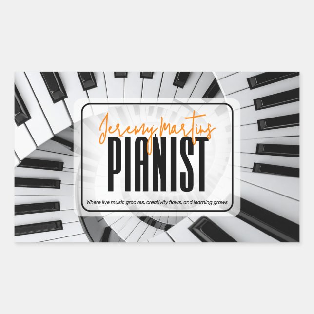 Pegatina Rectangular Piano moderno espiral pianista Naranja blanco y ne (Anverso)