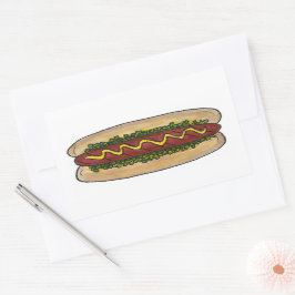 Pegatina Rectangular Picnic Hot Dog Bun Mustard Relish Fast Food Hotdog