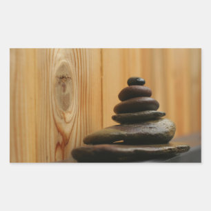 Pegatina Rectangular Piedras de meditación de Cairn y madera