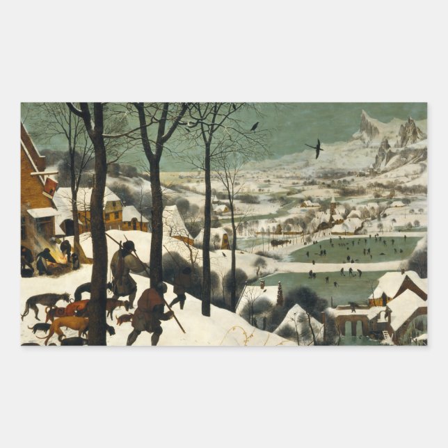 Pegatina Rectangular Pieter Bruegel el anciano - Cazadores en la nieve (Anverso)