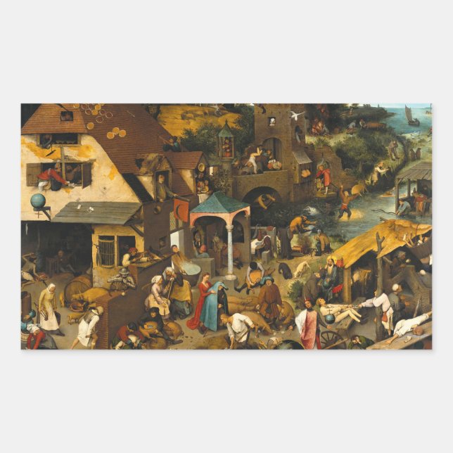 Pegatina Rectangular Pieter Bruegel el anciano - los proverbios holande (Anverso)