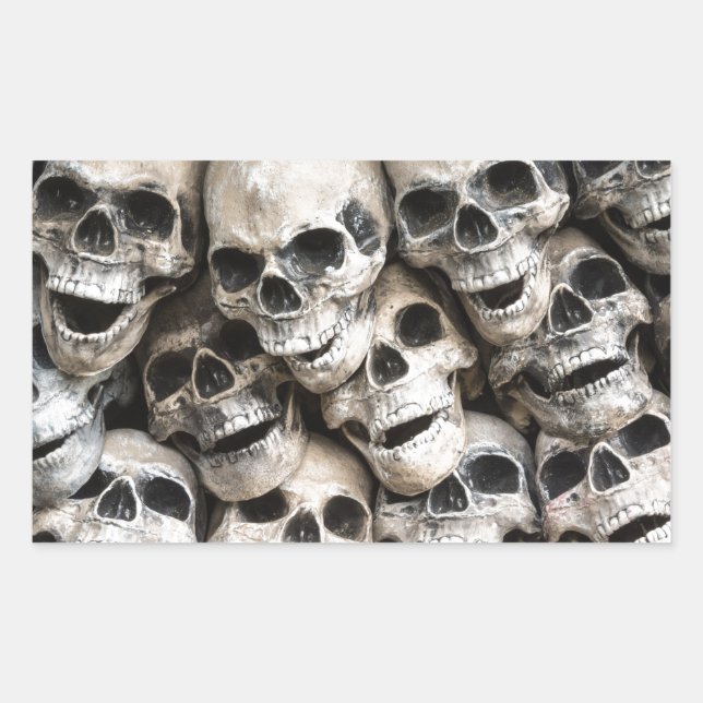 Pegatina Rectangular Pila De Calaveras (Anverso)