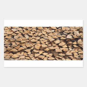 Pegatina Rectangular Pila De Madera