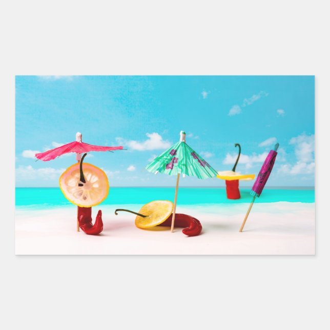 Pegatina Rectangular Pimientos De Chili Junto Al Mar (Anverso)