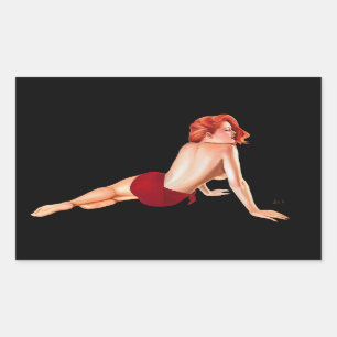 Pegatina Rectangular Pin-para arriba chica, pasión roja (pegatina)