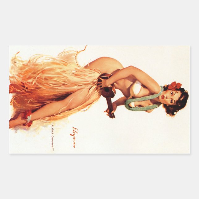 Pegatina Rectangular Pin Up De Hawaii (Anverso)