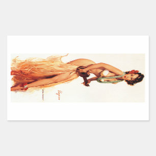 Pegatina Rectangular Pin Up De Hawaii