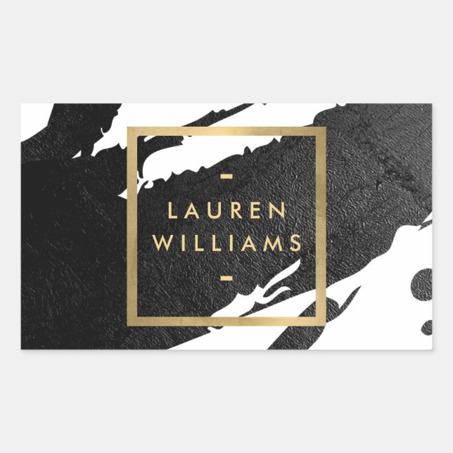 Pegatina Rectangular Pinceladas abstractas de tinta negra (Anverso)