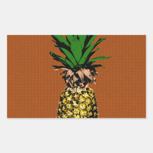 Pegatina Rectangular Pineapple Newsprint