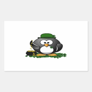 Pegatina Rectangular Pingüino afortunado del Día de San Patricio con Or