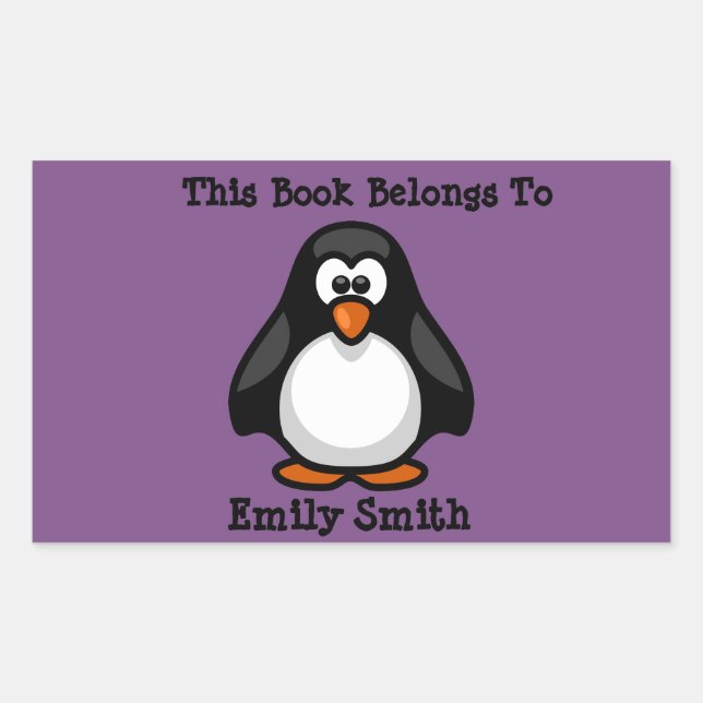 Pegatina Rectangular Pingüino negro lindo en placa de nombre de libro m (Anverso)