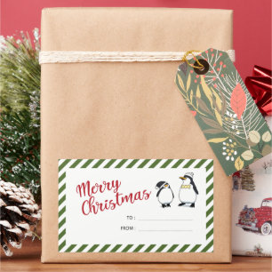 Pegatina Rectangular Pingüinos Navidades personalizados