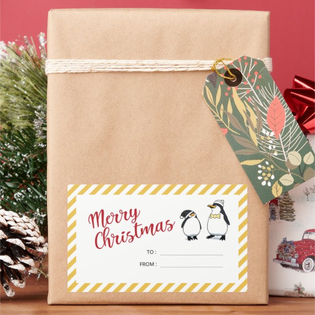 Pegatina Rectangular Pingüinos Navidades personalizados (Vacaciones)
