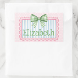 Pegatina Rectangular Pink and Blue Frame With Green Gingham Bow
