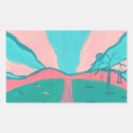 Pegatina Rectangular Pink and Green Minimalistic Landscape Stickers