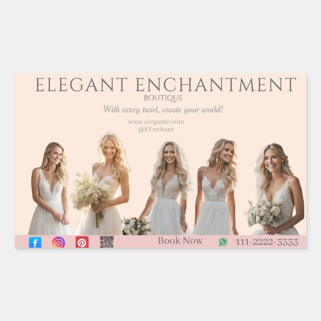 Pegatina Rectangular Pink Bridal Bliss Celebrate Love Happiness Wedding (Anverso)