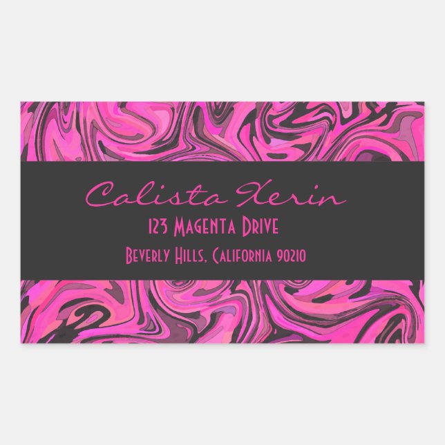 Pegatina Rectangular Pink caliente y Black Liquid Swirlz (Anverso)