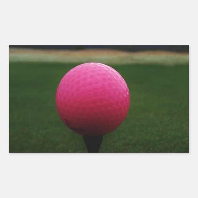 Pegatina Rectangular Pink Golf Ball en un campo de golf de montaña (Anverso)