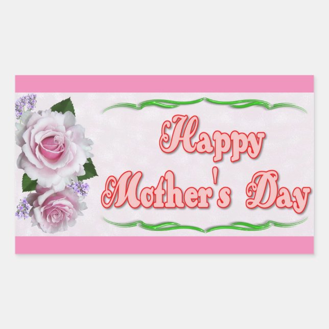 Pegatina Rectangular Pink Happy Mother's Day (Anverso)