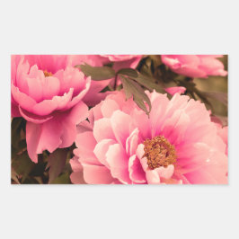 Pegatina Rectangular Pink  Peony Flower