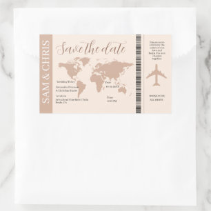 Pegatina Rectangular Pink Salmon Boarding Pass World Map Travel