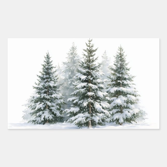 Pegatina Rectangular Pinos de Invierno (Anverso)