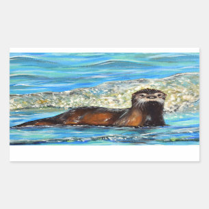 Pegatina Rectangular Pintado Otter in the Waves 2